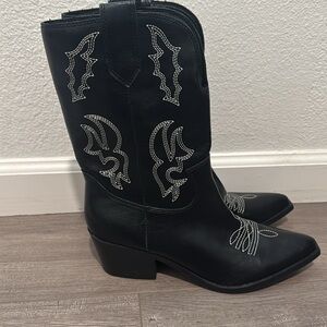Western Calf Length Black Boots Size 9